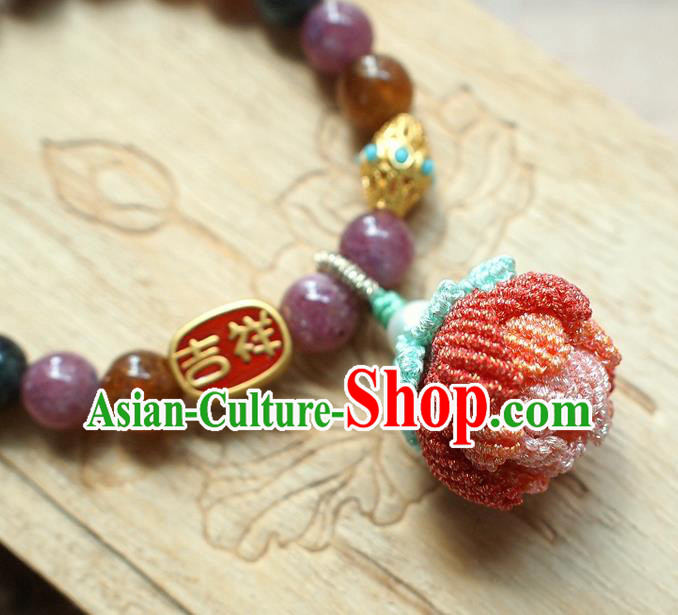 Chinese National Cheongsam Beads Lotus Wristlet Accessories Traditional Qing Dynasty Amethyst Bracelet
