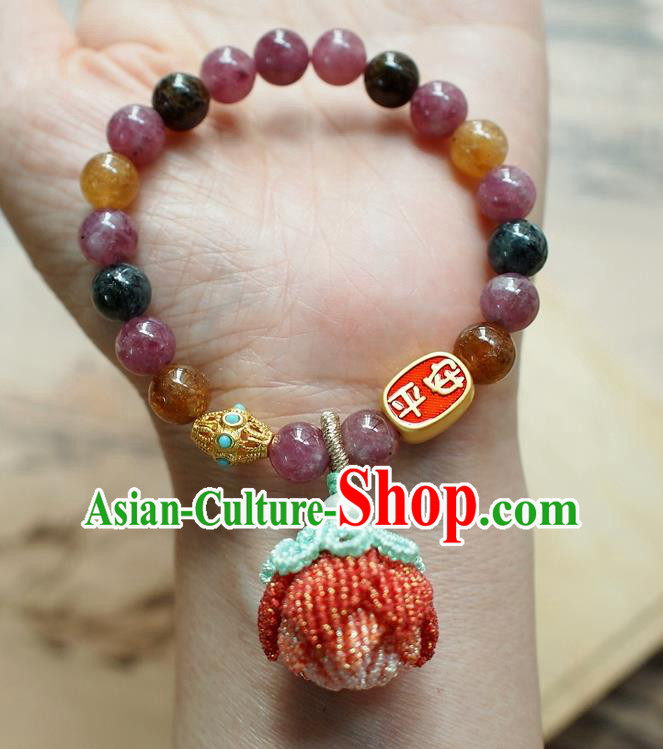 Chinese National Cheongsam Beads Lotus Wristlet Accessories Traditional Qing Dynasty Amethyst Bracelet
