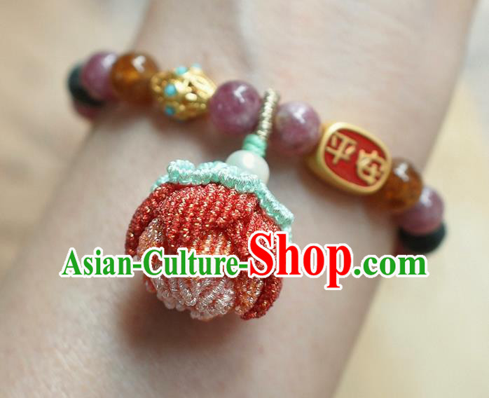Chinese National Cheongsam Beads Lotus Wristlet Accessories Traditional Qing Dynasty Amethyst Bracelet