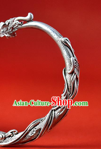 Chinese Traditional Silver Carving Peony Wristlet Accessories National Cheongsam Agate Bracelet