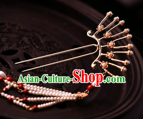 Chinese Ancient Princess Hairpin Traditional Song Dynasty Court Pearls Tassel Hair Stick