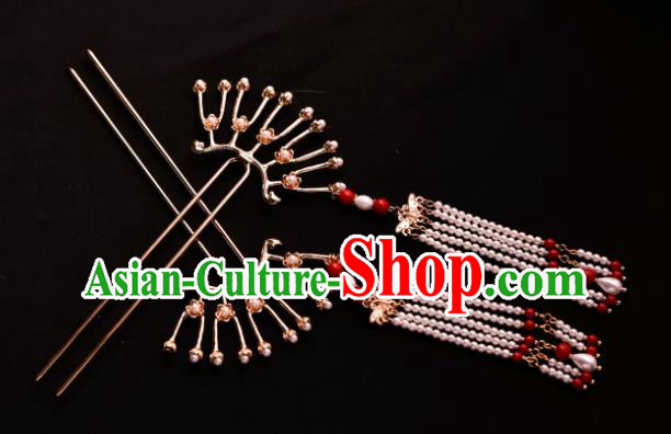Chinese Ancient Princess Hairpin Traditional Song Dynasty Court Pearls Tassel Hair Stick