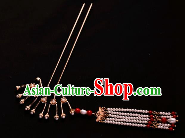 Chinese Ancient Princess Hairpin Traditional Song Dynasty Court Pearls Tassel Hair Stick
