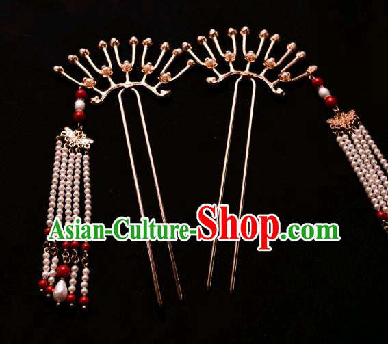 Chinese Ancient Princess Hairpin Traditional Song Dynasty Court Pearls Tassel Hair Stick