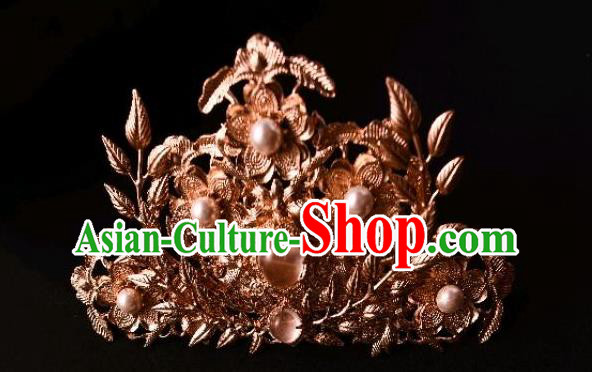 Chinese Ancient Imperial Concubine Pearls Hairpin Traditional Song Dynasty Golden Hair Crown