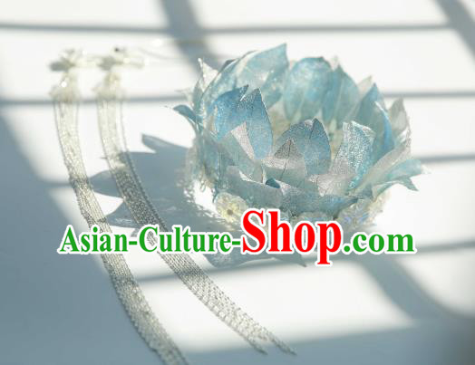 Chinese Ancient Princess Headdress Traditional Tang Dynasty Princess Blue Lotus Hair Crown