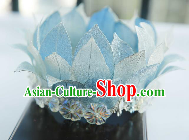 Chinese Ancient Princess Headdress Traditional Tang Dynasty Princess Blue Lotus Hair Crown