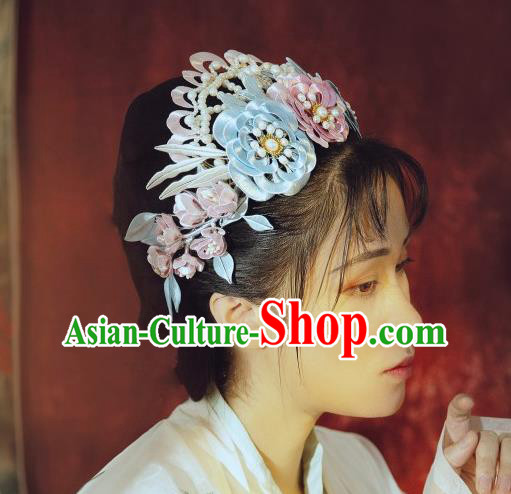 Chinese Traditional Song Dynasty Hair Accessories Ancient Princess Silk Peony Hair Crown