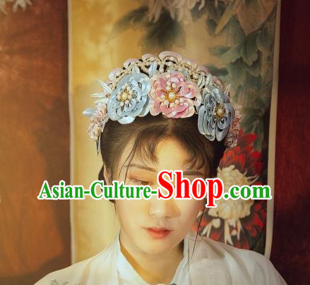 Chinese Traditional Song Dynasty Hair Accessories Ancient Princess Silk Peony Hair Crown