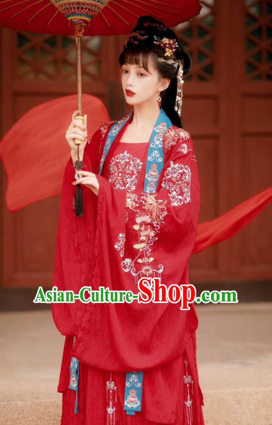 China Traditional Tang Dynasty Wedding Costumes Ancient Princess Red Hanfu Dress Clothing