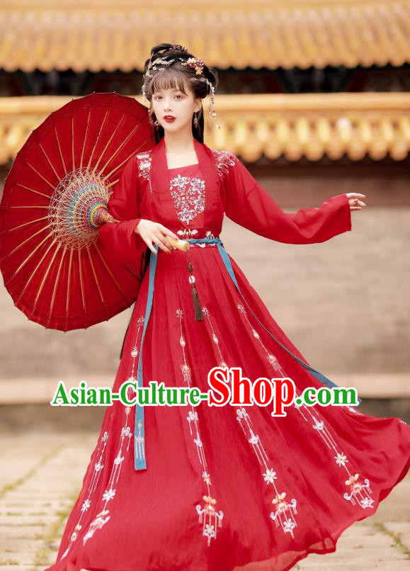 China Traditional Tang Dynasty Wedding Costumes Ancient Princess Red Hanfu Dress Clothing