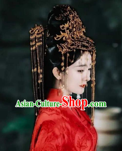 Chinese Drama Sansheng Sanshi Pillow Bai Qian Hair Accessories Ancient Goddess Wedding Golden Hair Crown