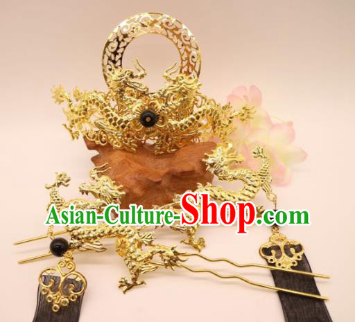 Chinese Ancient Swordswoman Hair Accessories Golden Hair Crown and Hairpins