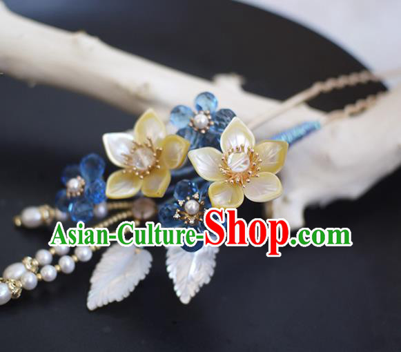 Chinese Ancient Princess Shell Flowers Hairpin Traditional Hanfu Pearls Hair Accessories