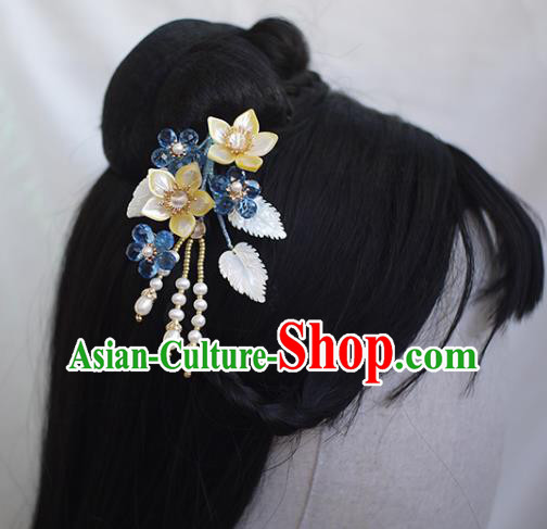 Chinese Ancient Princess Shell Flowers Hairpin Traditional Hanfu Pearls Hair Accessories