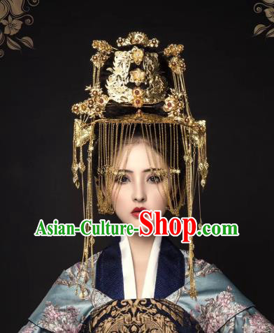 Chinese Traditional Southern and Northern Dynasties Headwear Ancient Empress Golden Tassel Phoenix Coronet