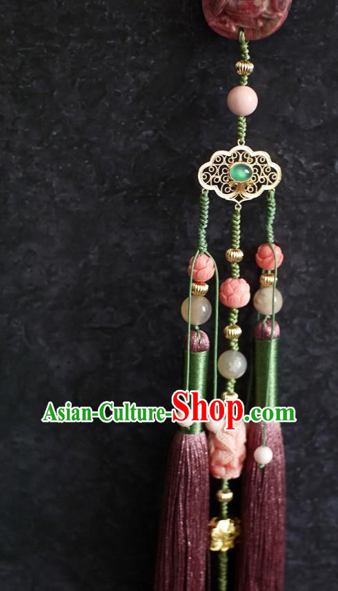 Chinese Traditional Hanfu Waist Accessories Ancient Ming Dynasty Princess Purple Tassel Pendant