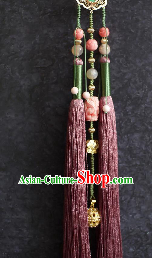 Chinese Traditional Hanfu Waist Accessories Ancient Ming Dynasty Princess Purple Tassel Pendant