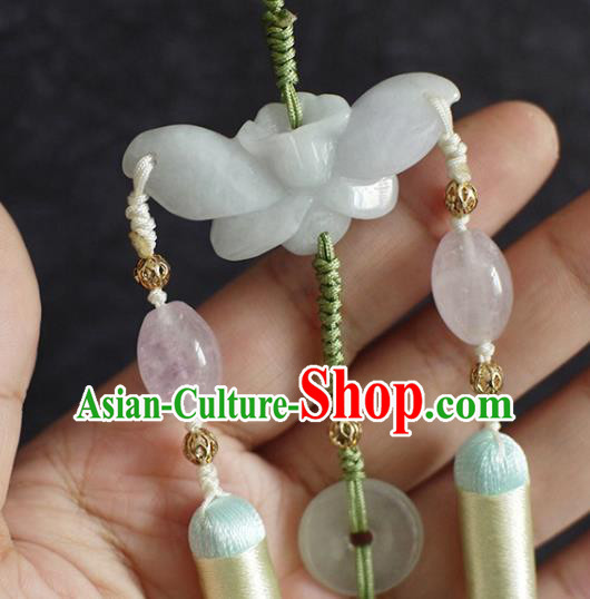Chinese Traditional Ming Dynasty Jadeite Waist Accessories Ancient Princess Light Blue Tassel Pendant