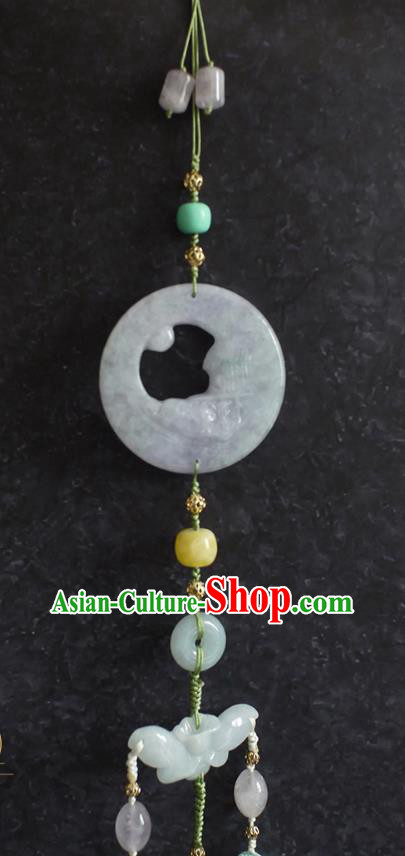 Chinese Traditional Ming Dynasty Jadeite Waist Accessories Ancient Princess Light Blue Tassel Pendant