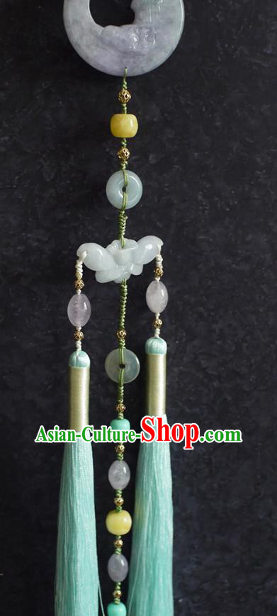 Chinese Traditional Ming Dynasty Jadeite Waist Accessories Ancient Princess Light Blue Tassel Pendant