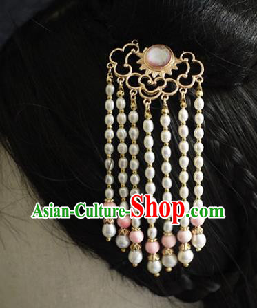 Chinese Ancient Princess Hairpin Traditional Ming Dynasty Hanfu Pearls Tassel Hair Stick