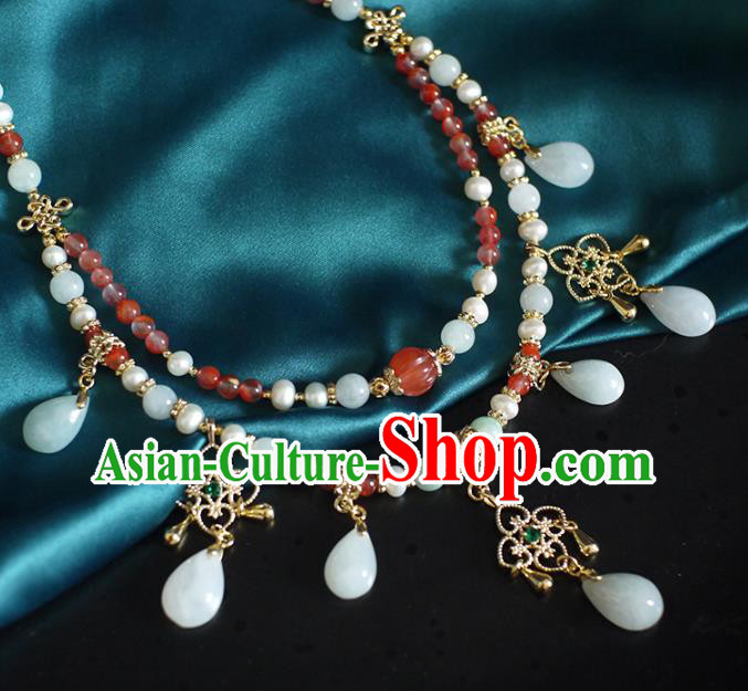 Chinese Traditional Song Dynasty Pearls Necklace Accessories Ancient Princess Agate Beads Necklet