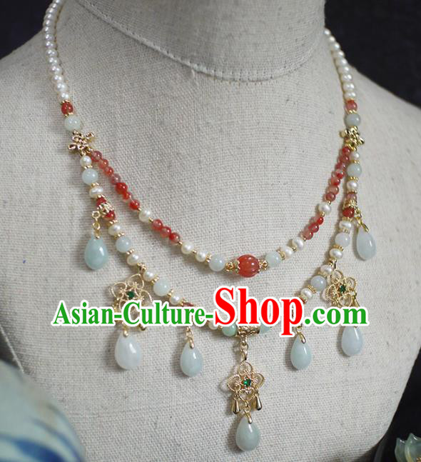 Chinese Traditional Song Dynasty Pearls Necklace Accessories Ancient Princess Agate Beads Necklet