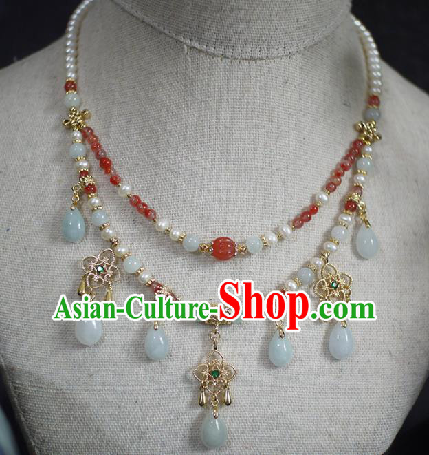 Chinese Traditional Song Dynasty Pearls Necklace Accessories Ancient Princess Agate Beads Necklet