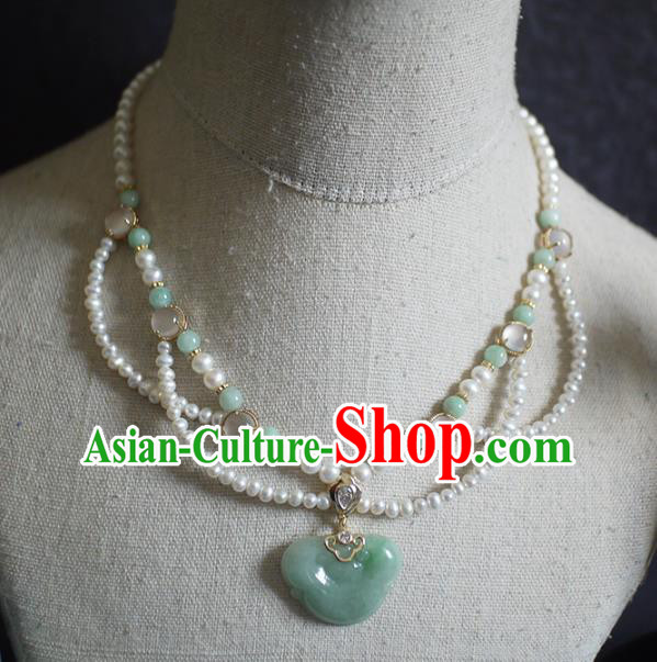 Chinese Traditional Song Dynasty Pearls Necklace Accessories Ancient Princess Jade Ingot Necklet