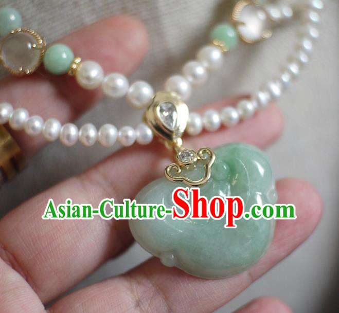 Chinese Traditional Song Dynasty Pearls Necklace Accessories Ancient Princess Jade Ingot Necklet