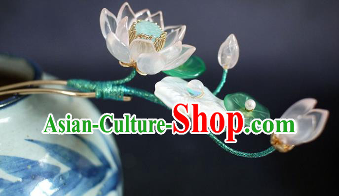 Chinese Ancient Princess Shell Hairpin Traditional Ming Dynasty Pink Lotus Hair Stick