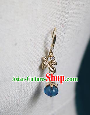 China Handmade Blue Fluorite Pumpkin Earrings Traditional Tang Dynasty Princess Ear Jewelry