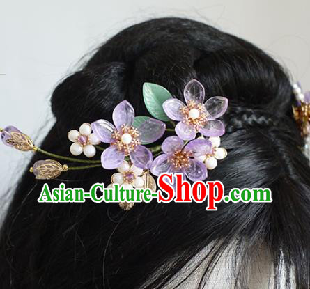 Chinese Ancient Princess Purple Tassel Hairpin Traditional Ming Dynasty Amethyst Grandiflorum Hair Stick