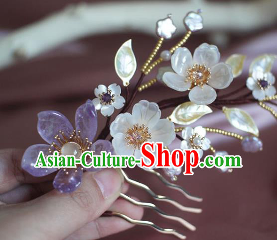 Chinese Ancient Princess Shell Flowers Hairpin Traditional Ming Dynasty Tassel Hair Comb