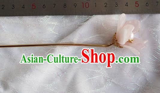 Chinese Ancient Young Beauty Hairpin Traditional Ming Dynasty Rose Quartz Mangnolia Hair Stick
