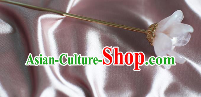 Chinese Ancient Young Beauty Hairpin Traditional Ming Dynasty Rose Quartz Mangnolia Hair Stick