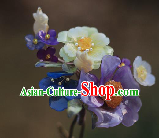 Chinese Traditional Hanfu Hair Stick Ancient Palace Lady Purple Flowers Hairpin
