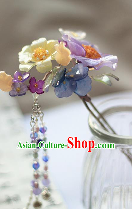 Chinese Traditional Hanfu Hair Stick Ancient Palace Lady Purple Flowers Hairpin