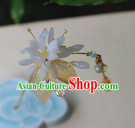 Chinese Traditional Ming Dynasty Flowers Hair Stick Ancient Young Lady Topaz Tassel Hairpin