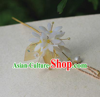 Chinese Traditional Ming Dynasty Flowers Hair Stick Ancient Young Lady Topaz Tassel Hairpin