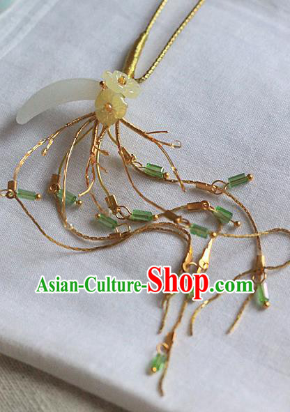Chinese Traditional Ming Dynasty Golden Tassel Hair Stick Ancient Palace Lady Moon Hairpin