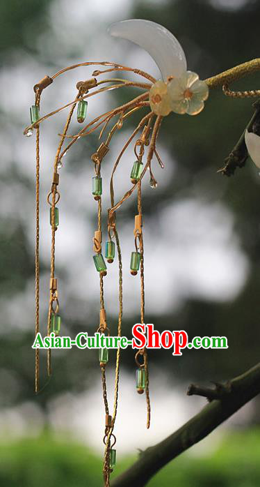 Chinese Traditional Ming Dynasty Golden Tassel Hair Stick Ancient Palace Lady Moon Hairpin