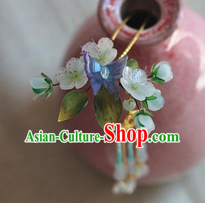 Chinese Ancient Palace Lady Beads Tassel Hairpin Traditional Ming Dynasty Pear Blossom Hair Stick
