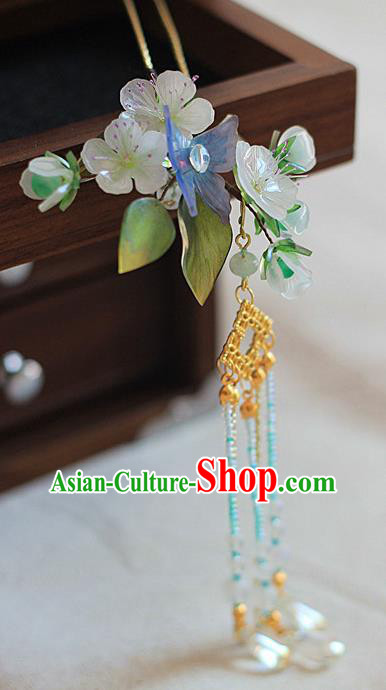 Chinese Ancient Palace Lady Beads Tassel Hairpin Traditional Ming Dynasty Pear Blossom Hair Stick
