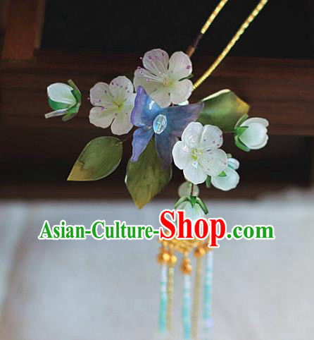 Chinese Ancient Palace Lady Beads Tassel Hairpin Traditional Ming Dynasty Pear Blossom Hair Stick