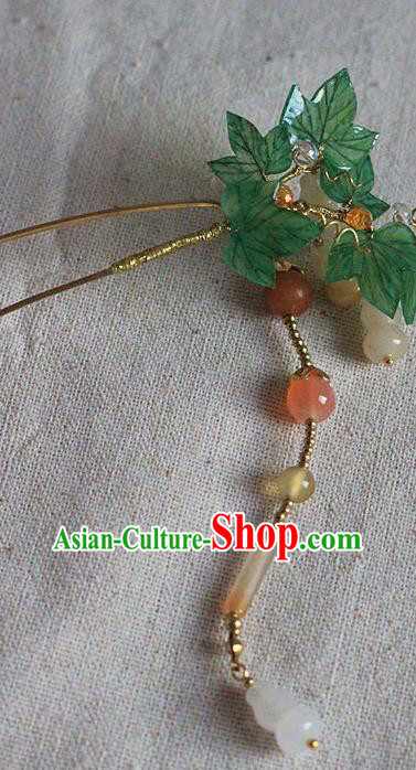 Chinese Ancient Court Lady Hairpin Traditional Ming Dynasty Jade Gourd Tassel Hair Stick