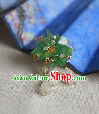 Chinese Ancient Court Lady Hairpin Traditional Ming Dynasty Jade Gourd Tassel Hair Stick