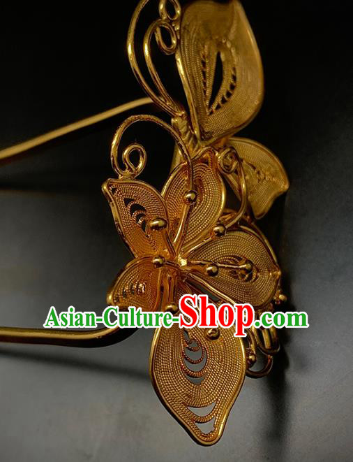Chinese Ancient Princess Golden Butterfly Hair Stick Traditional Ming Dynasty Court Hairpin