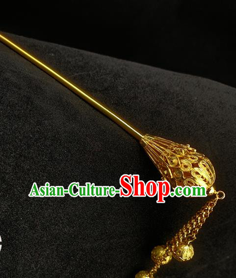 Chinese Ancient Court Woman Hair Stick Traditional Ming Dynasty Golden Lotus Tassel Hairpin